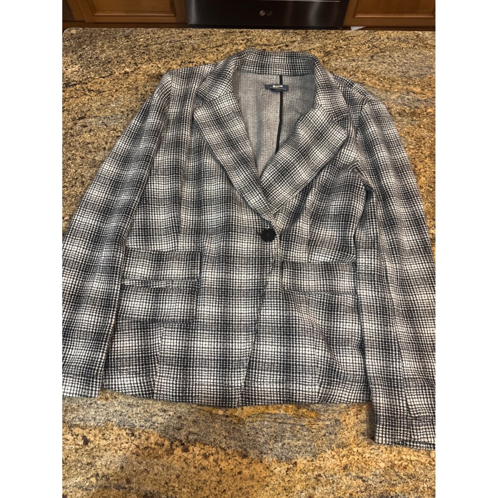 Maeve Anthropologie Black White Plaid Knit Blazer Jacket Womens Large Office